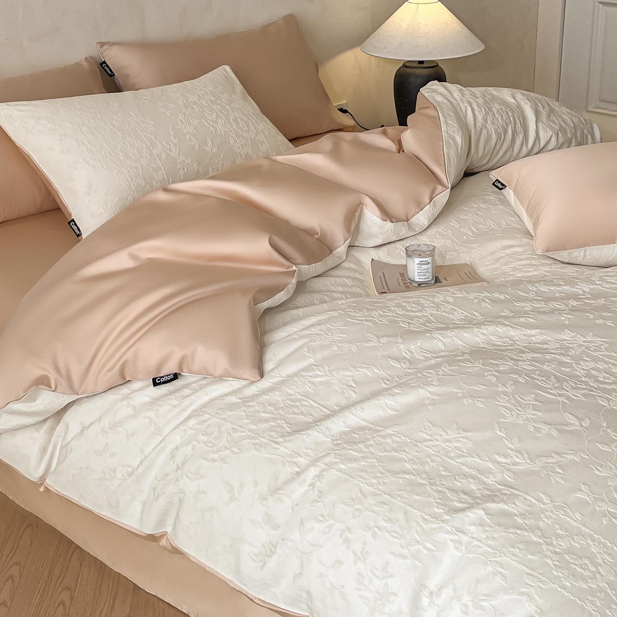 91家纺网 家纺一手货源 找家纺 2026春夏新款全棉提花浮雕四件套 沁语-奶白