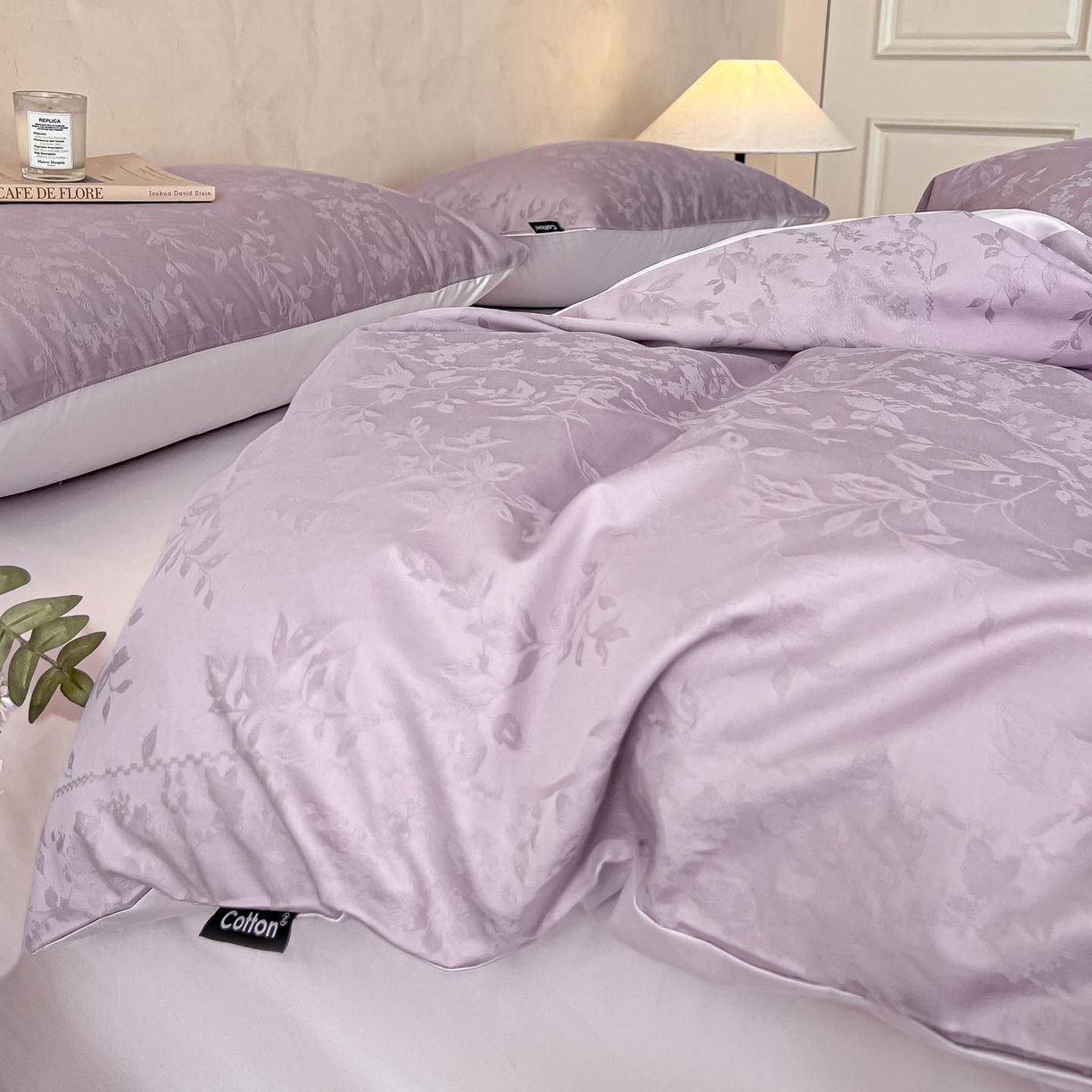 91家纺网 家纺一手货源 找家纺 2026春夏新款全棉提花浮雕四件套 沁语-紫