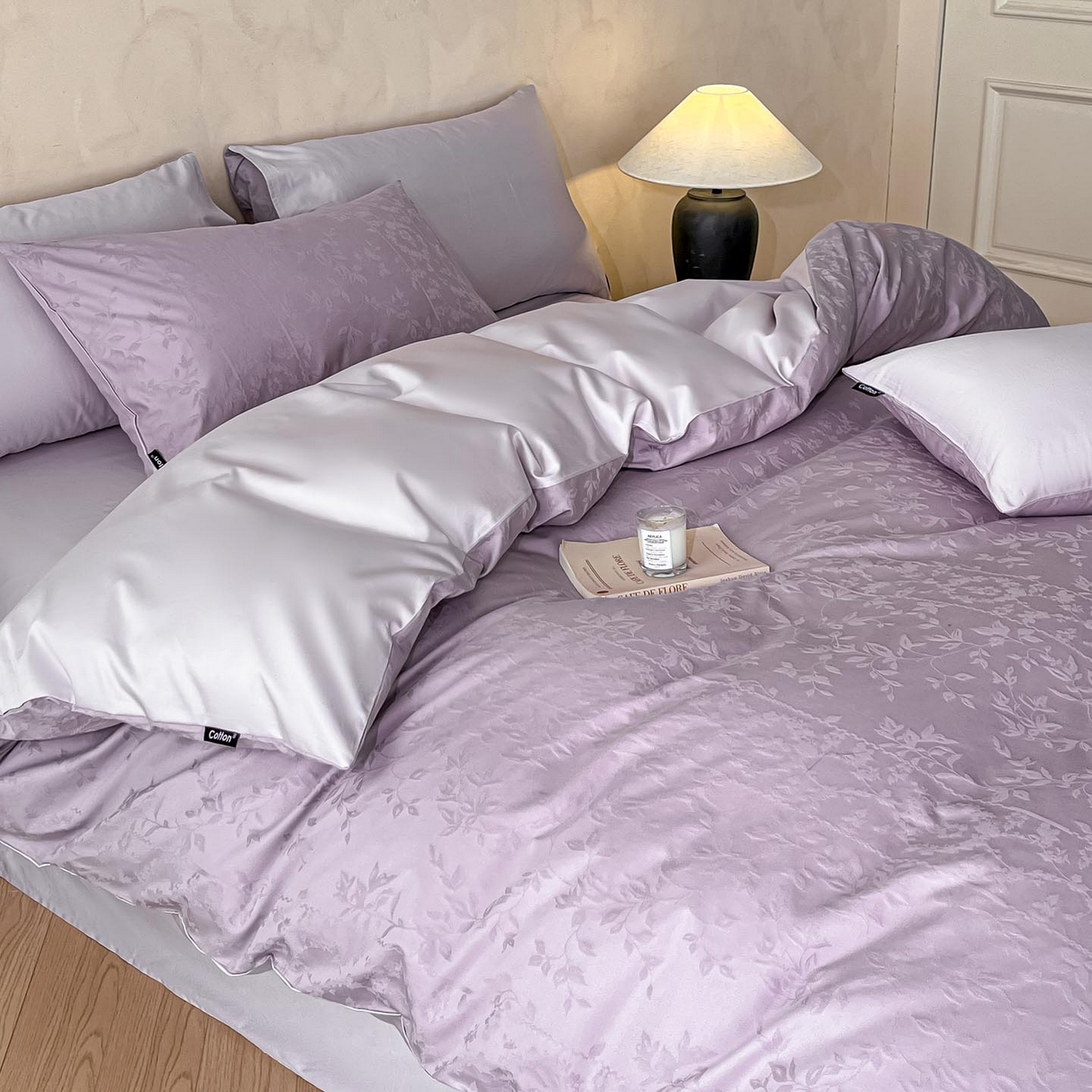 91家纺网 家纺一手货源 找家纺 2026春夏新款全棉提花浮雕四件套 沁语-紫