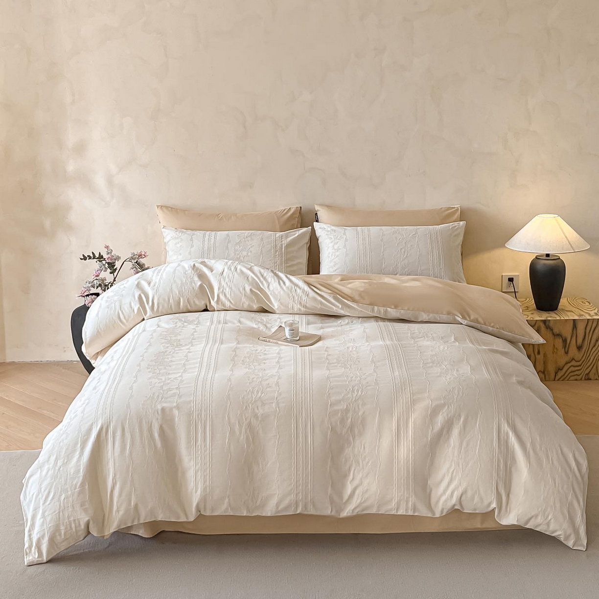 91家纺网 家纺一手货源 找家纺 2026春夏新款全棉提花浮雕四件套 甜心漾