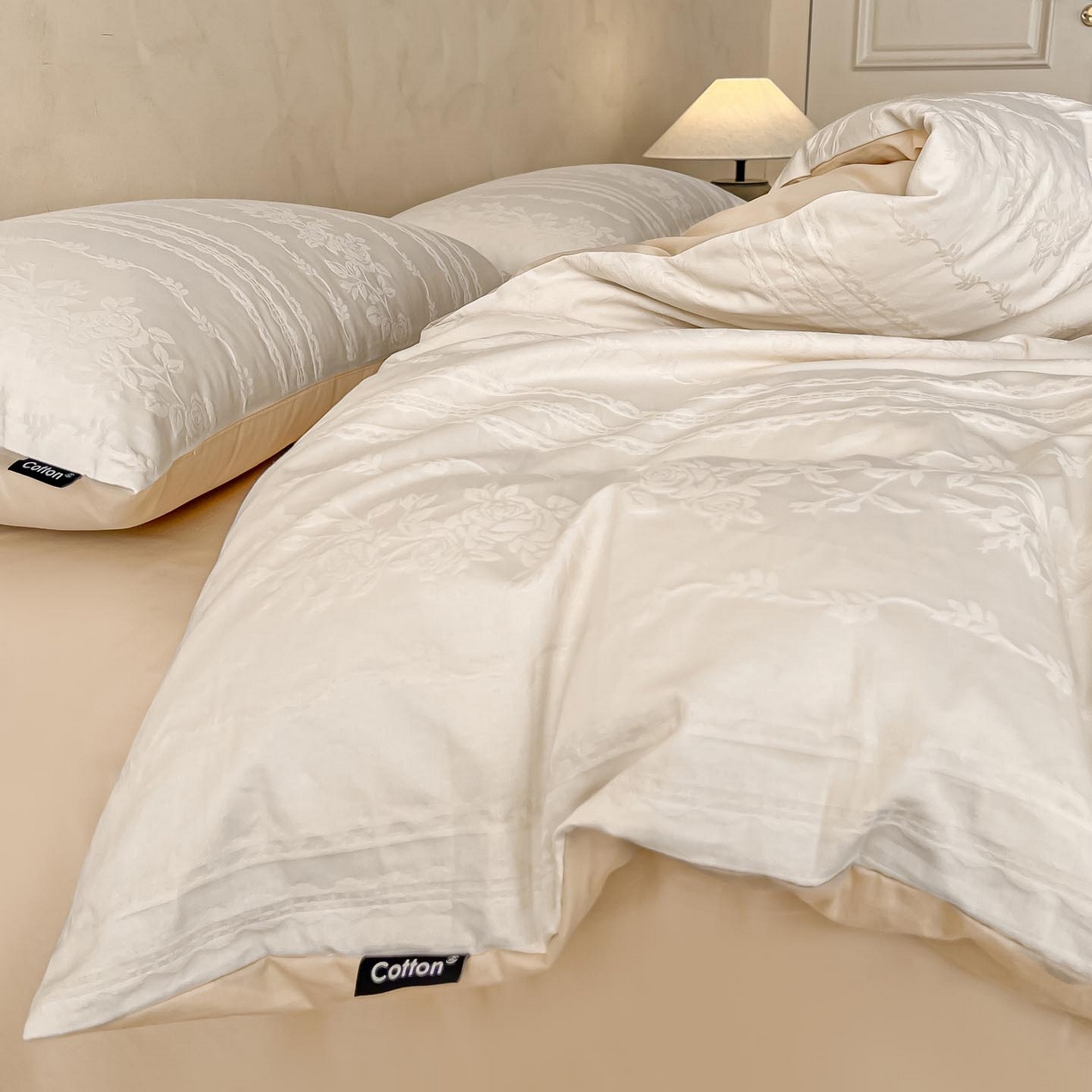 91家纺网 家纺一手货源 找家纺 2026春夏新款全棉提花浮雕四件套 甜心漾