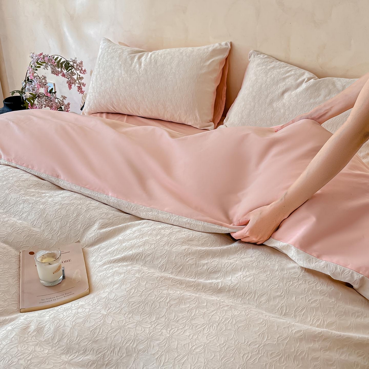 91家纺网 家纺一手货源 找家纺 2026春夏新款全棉提花浮雕四件套 微芒