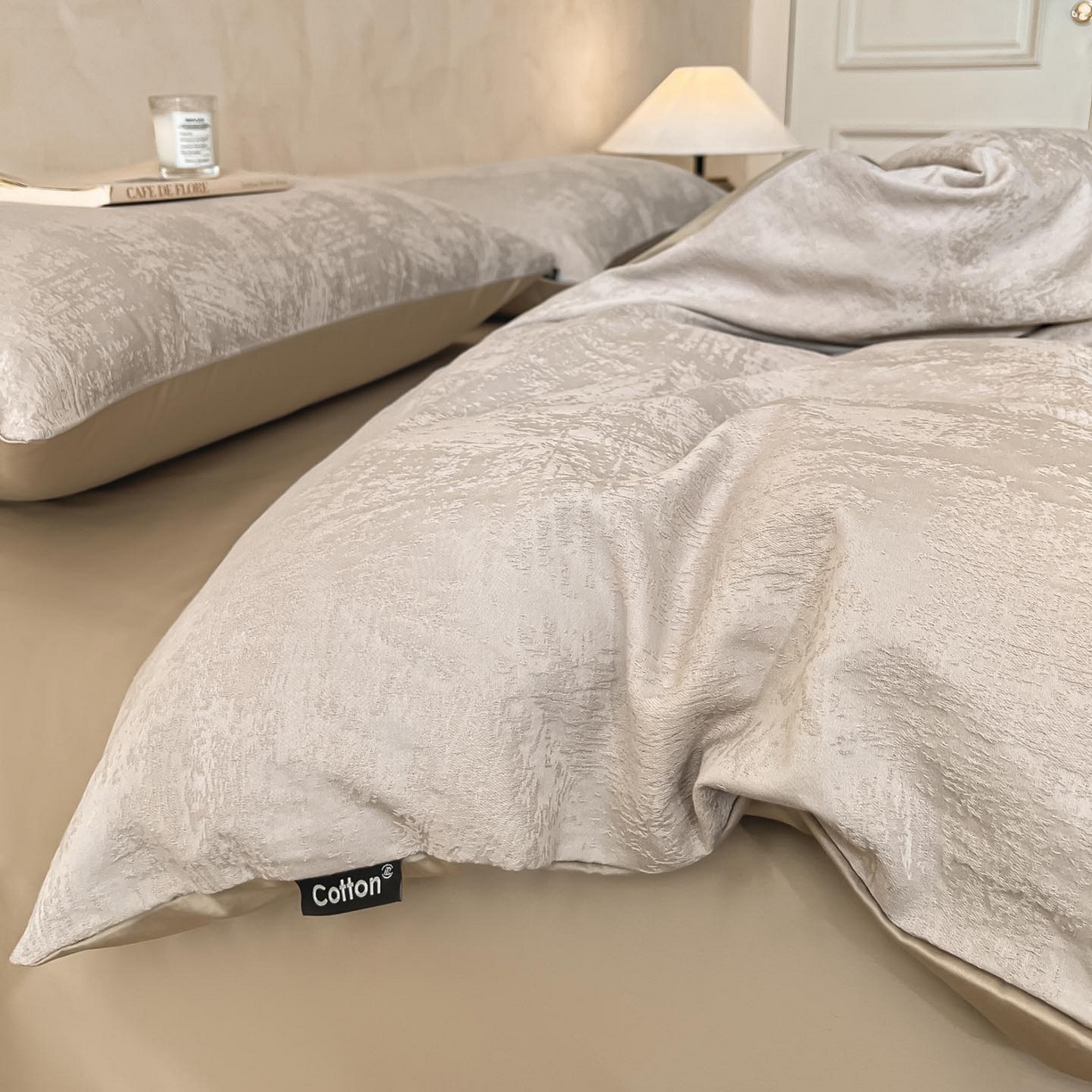 91家纺网 家纺一手货源 找家纺 2026春夏新款全棉提花浮雕四件套 雾絮-灰