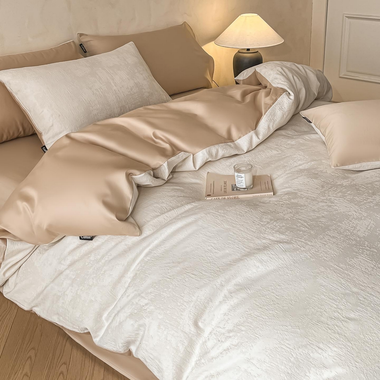 91家纺网 家纺一手货源 找家纺 2026春夏新款全棉提花浮雕四件套 雾絮-奶白