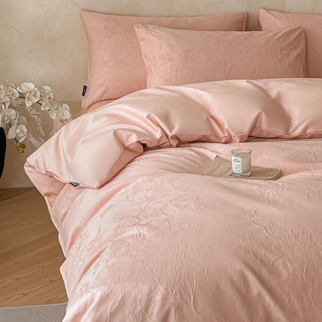 91家纺网 家纺一手货源 找家纺 2026春夏新款全棉提花浮雕四件套 云暖-粉