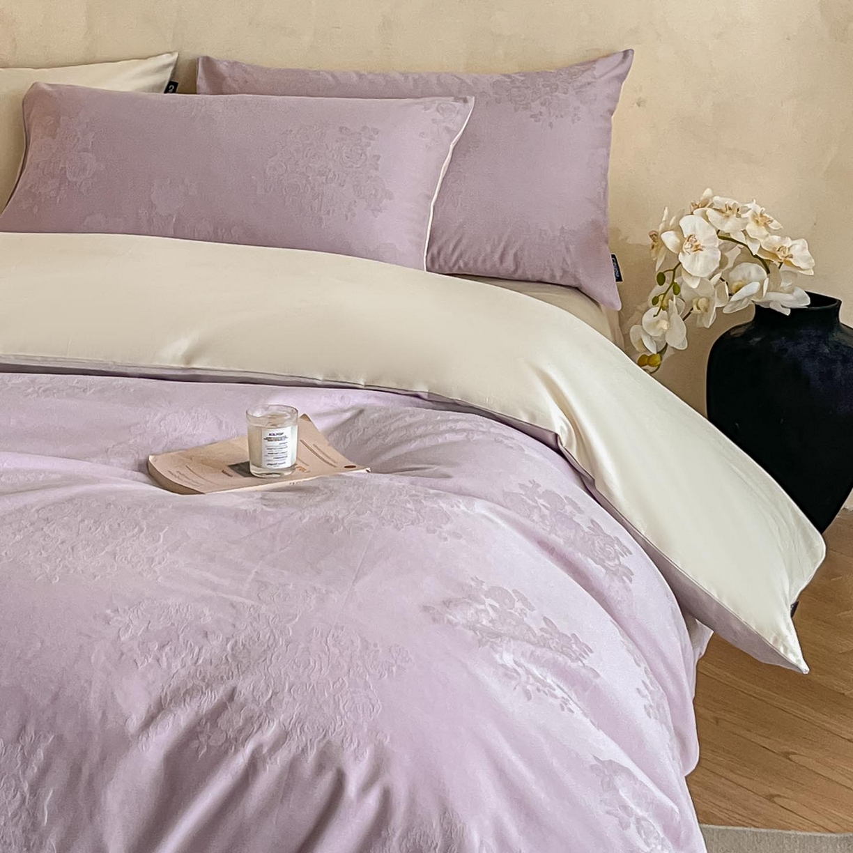 91家纺网 家纺一手货源 找家纺 2026春夏新款全棉提花浮雕四件套 云暖-紫