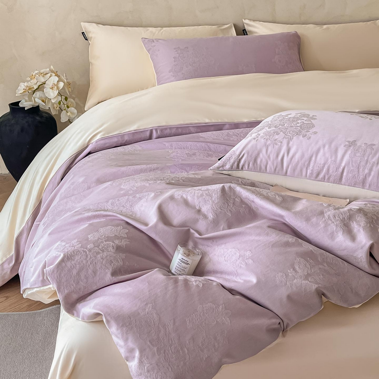 91家纺网 家纺一手货源 找家纺 2026春夏新款全棉提花浮雕四件套 云暖-紫
