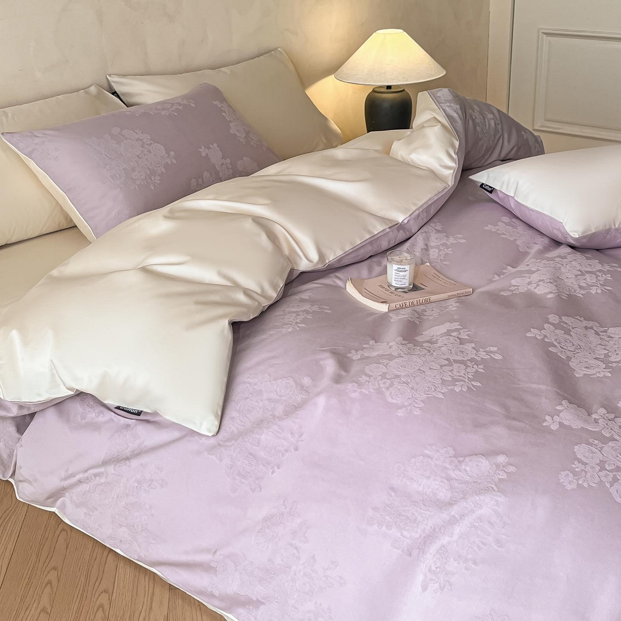 91家纺网 家纺一手货源 找家纺 2026春夏新款全棉提花浮雕四件套 云暖-紫