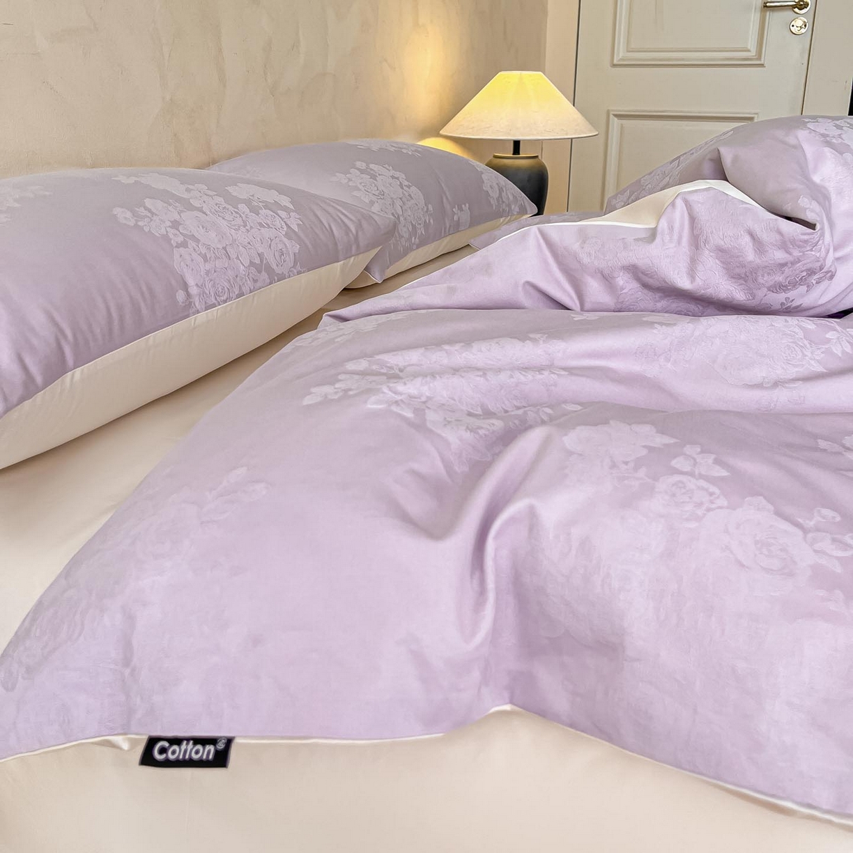 91家纺网 家纺一手货源 找家纺 2026春夏新款全棉提花浮雕四件套 云暖-紫