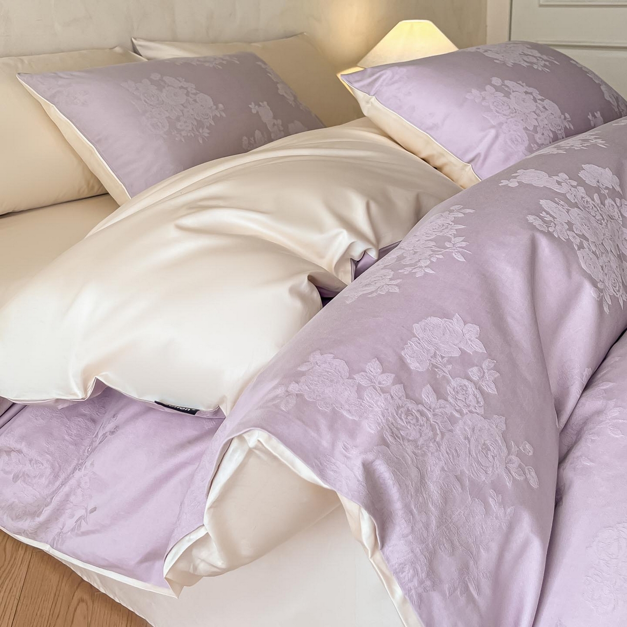 91家纺网 家纺一手货源 找家纺 2026春夏新款全棉提花浮雕四件套 云暖-紫