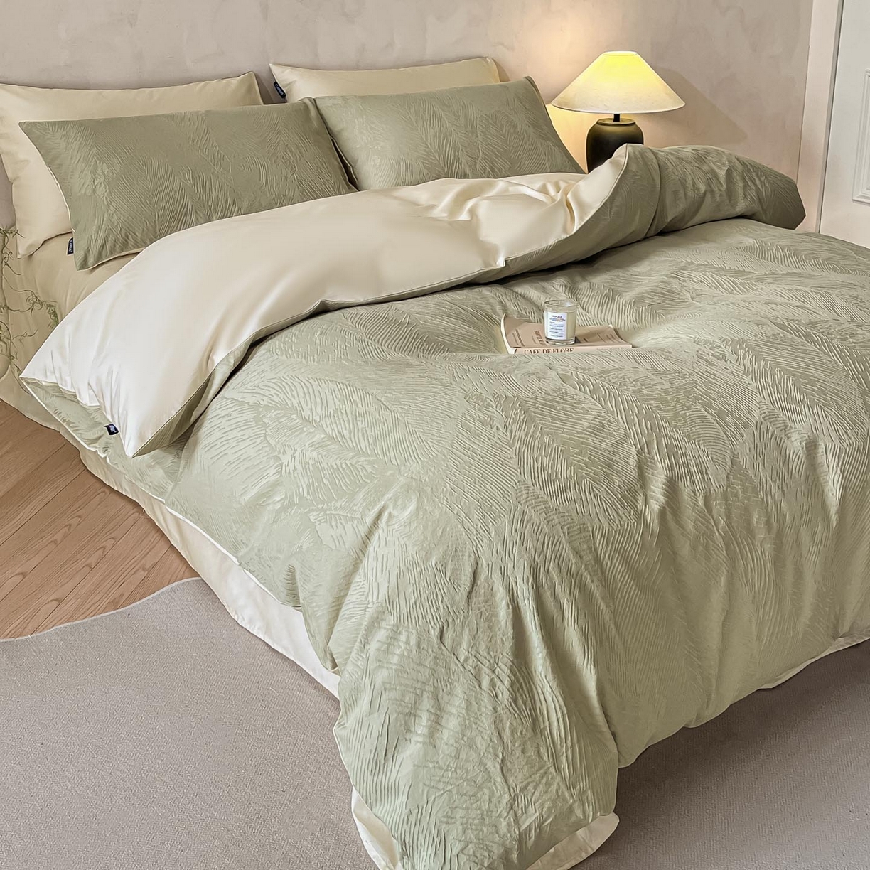 91家纺网 家纺一手货源 找家纺 2026春夏新款全棉提花浮雕四件套 织羽