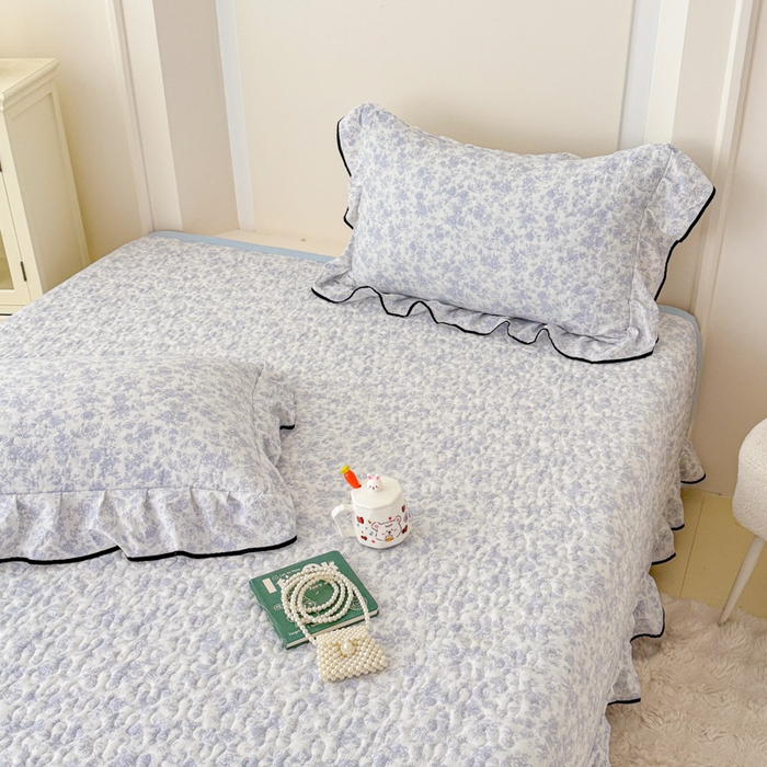 91家纺网 家纺一手货源 找家纺 999家纺 2026新款双层纱花边床盖单件加厚夹棉云感皱皱纱花边床单三件套四季跑量（提供买家秀） 初见【花边款】