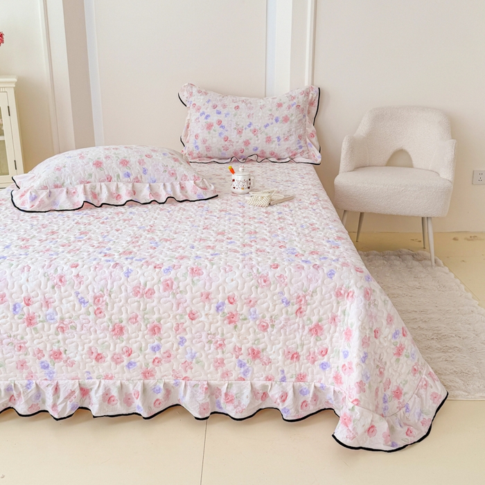 91家纺网 家纺一手货源 找家纺 999家纺 2026新款双层纱花边床盖单件加厚夹棉云感皱皱纱花边床单三件套四季跑量（提供买家秀） 漫花【花边款】