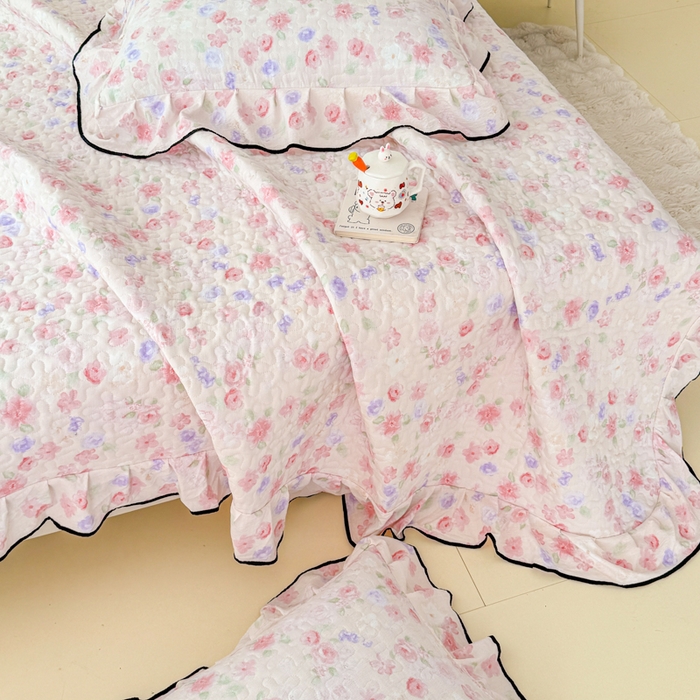 91家纺网 家纺一手货源 找家纺 999家纺 2026新款双层纱花边床盖单件加厚夹棉云感皱皱纱花边床单三件套四季跑量（提供买家秀） 漫花【花边款】