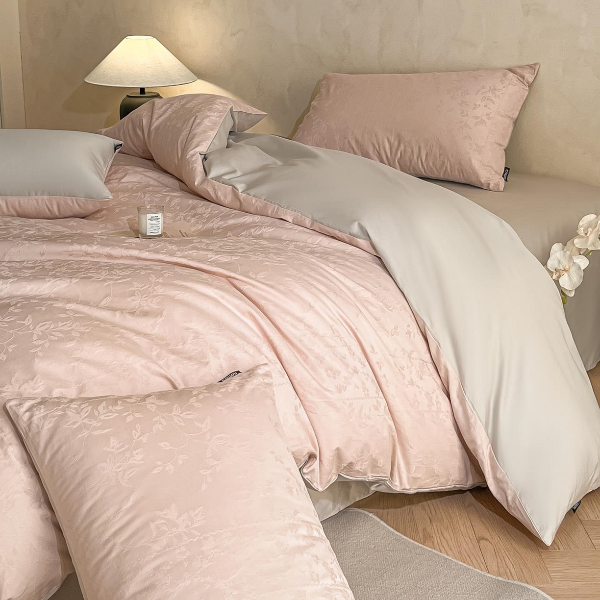 2026春夏新款全棉提花浮雕四件套 沁语-粉金