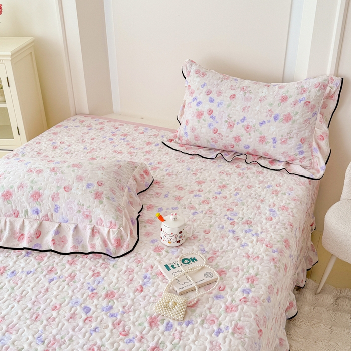 91家纺网 家纺一手货源 找家纺 999家纺 2026新款双层纱花边床盖单件加厚夹棉云感皱皱纱花边床单三件套四季跑量（提供买家秀） 漫花【花边款】