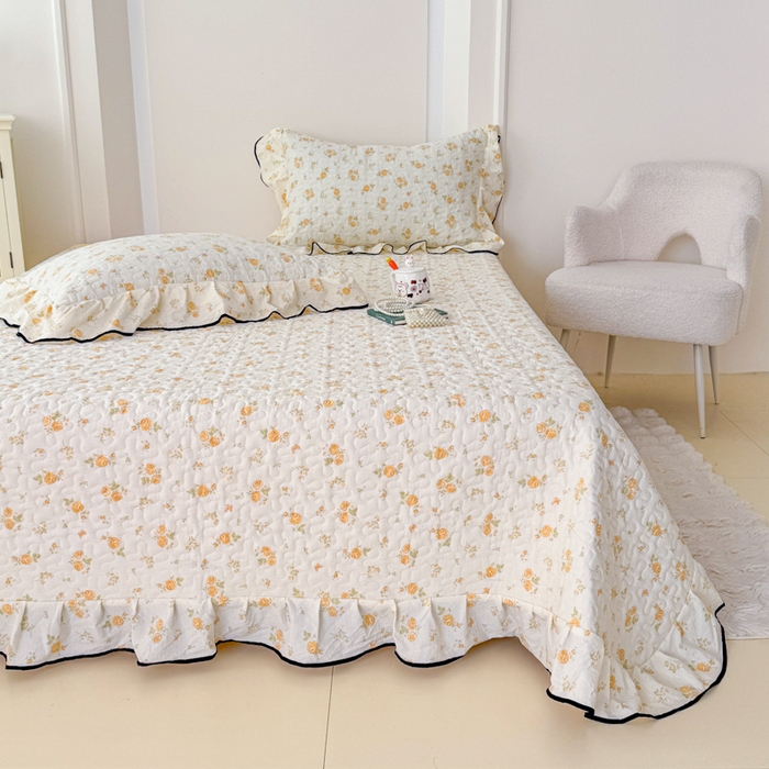 91家纺网 家纺一手货源 找家纺 999家纺 2026新款双层纱花边床盖单件加厚夹棉云感皱皱纱花边床单三件套四季跑量（提供买家秀） 静初【花边款】