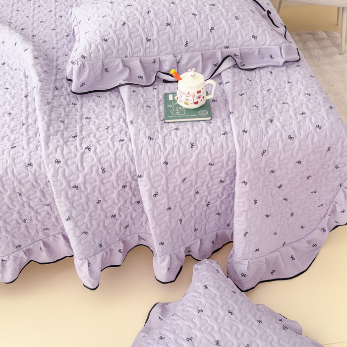 91家纺网 家纺一手货源 找家纺 999家纺 2026新款双层纱花边床盖单件加厚夹棉云感皱皱纱花边床单三件套四季跑量（提供买家秀） 蝴蝶梦【花边款】