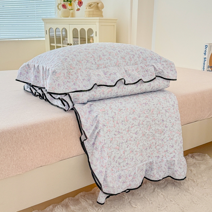 91家纺网 家纺一手货源 找家纺 999家纺 2026新款双层纱花边床盖单件加厚夹棉云感皱皱纱花边床单三件套四季跑量（提供买家秀） 兰黛【花边款】