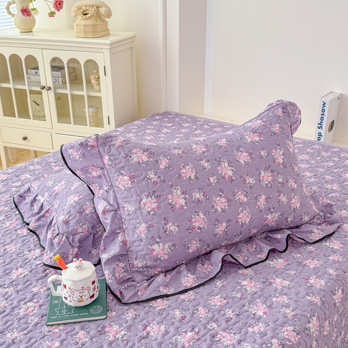 91家纺网 家纺一手货源 找家纺 999家纺 2026新款双层纱花边床盖单件加厚夹棉云感皱皱纱花边床单三件套四季跑量（提供买家秀） 紫韵【花边款】