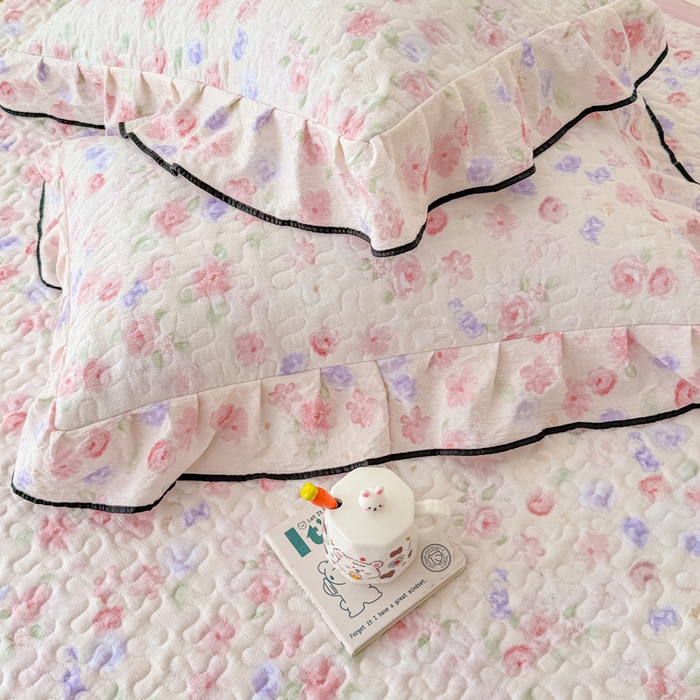 91家纺网 家纺一手货源 找家纺 999家纺 2026新款双层纱花边床盖单件加厚夹棉云感皱皱纱花边床单三件套四季跑量（提供买家秀） 漫花【花边款】