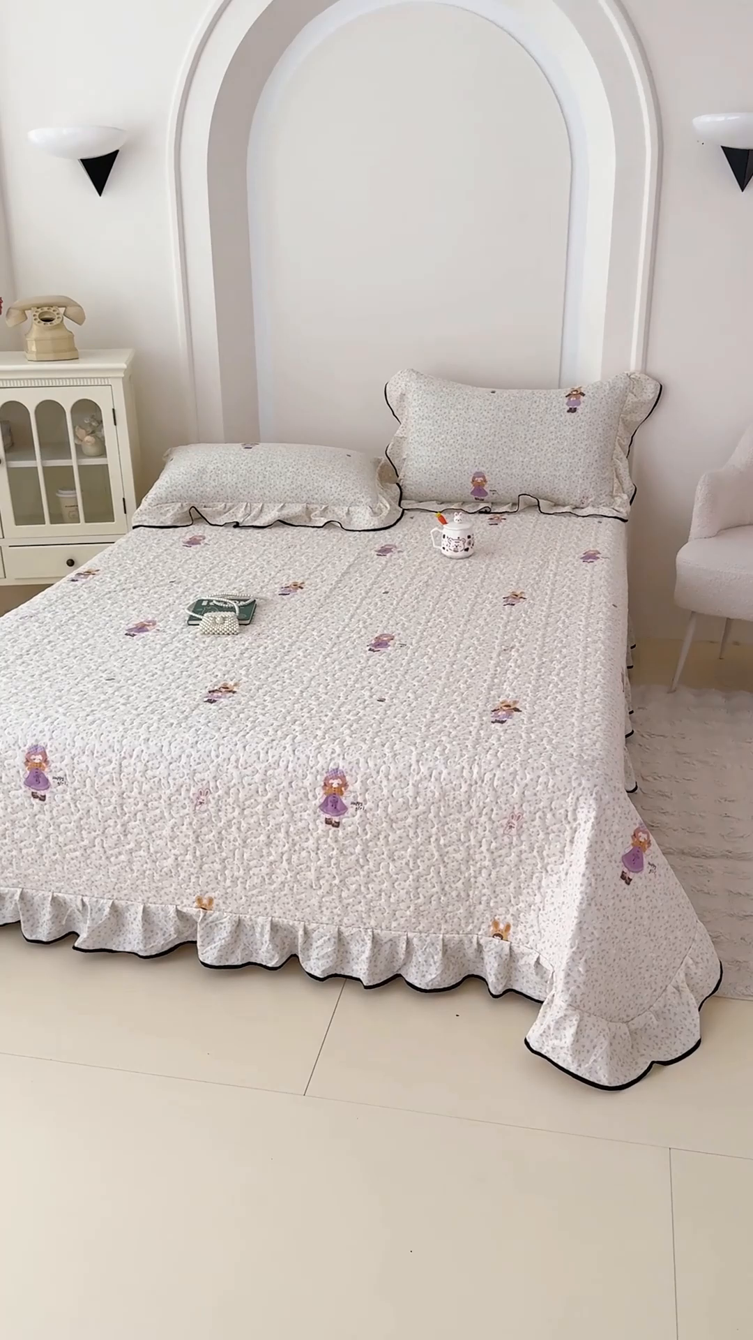 91家纺网 家纺一手货源 找家纺 999家纺 2026新款双层纱花边床盖单件加厚夹棉云感皱皱纱花边床单三件套四季跑量（提供买家秀） 寻梦粉【花边款】