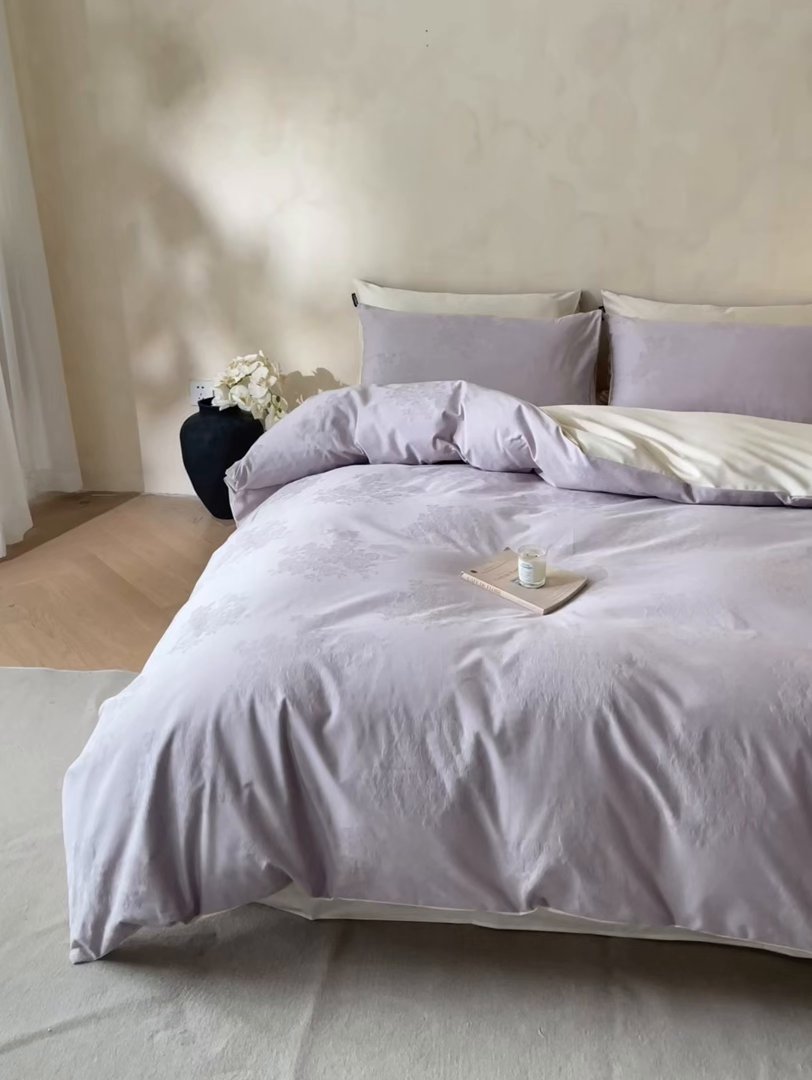 91家纺网 家纺一手货源 找家纺 2026春夏新款全棉提花浮雕四件套 云暖-紫