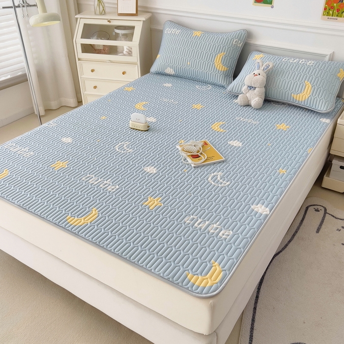 91家纺网 家纺一手货源 找家纺 丝羽坊 2026新款高密凉感丝印花乳胶凉席-平铺款 星月