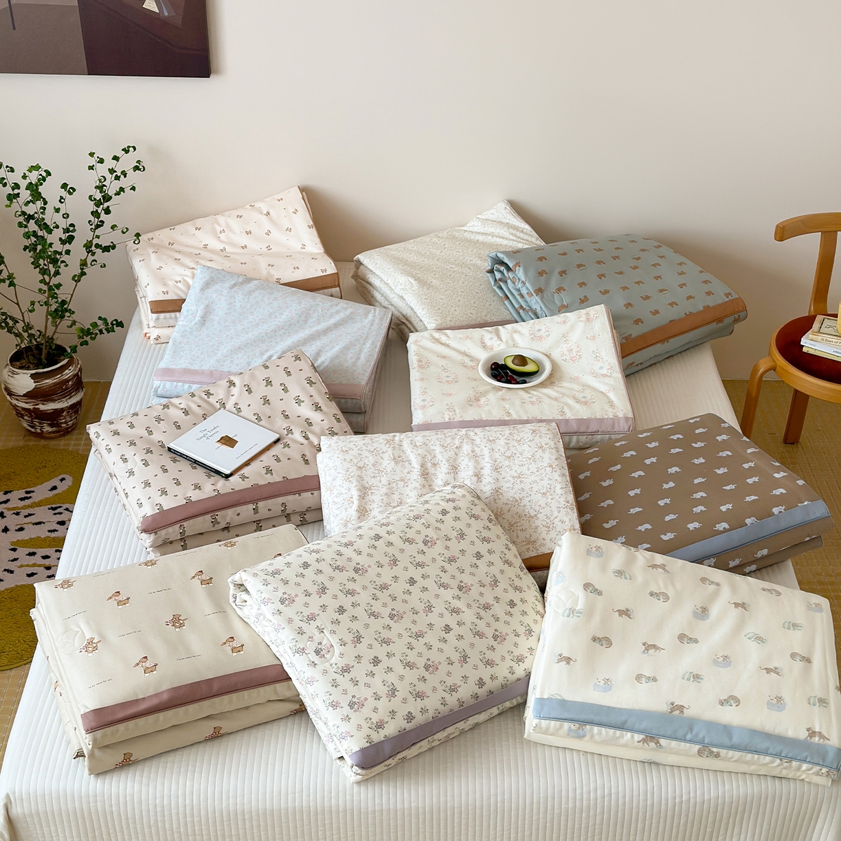 91家纺网 家纺一手货源 找家纺 一加一 2026新款活性印花透气工艺大豆夏被夏凉被空调被四件套-棉花叙 组合图仅供展示不可下单