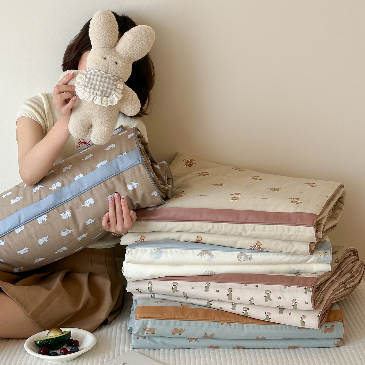 91家纺网 家纺一手货源 找家纺 一加一 2026新款活性印花透气工艺大豆夏被夏凉被空调被四件套-棉花叙 组合图仅供展示不可下单