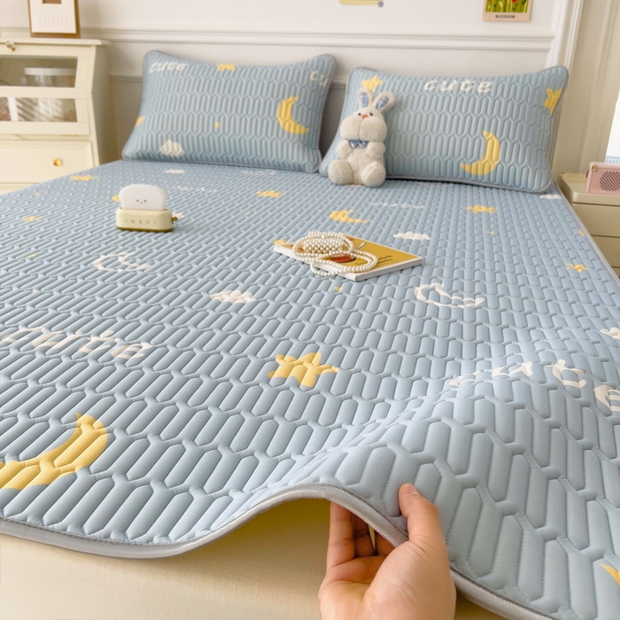 91家纺网 家纺一手货源 找家纺 丝羽坊 2026新款高密凉感丝印花乳胶凉席-平铺款 星月