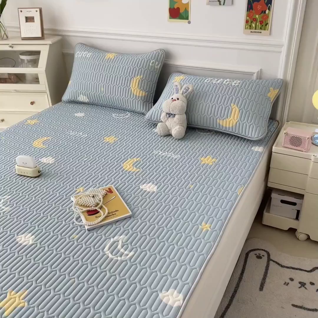 91家纺网 家纺一手货源 找家纺 丝羽坊 2026新款高密凉感丝印花乳胶凉席-平铺款 星月