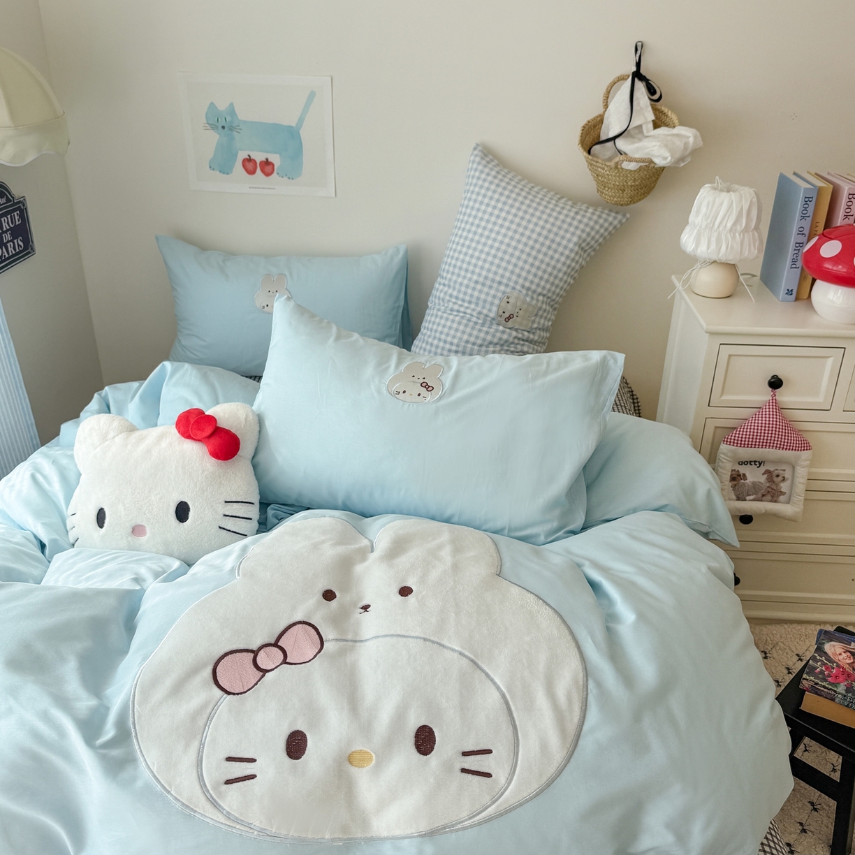 91家纺网 家纺一手货源 找家纺 美乐迪家纺 2026新款卡通13372全棉纯棉贴布绣四件套 蓝色兔兔