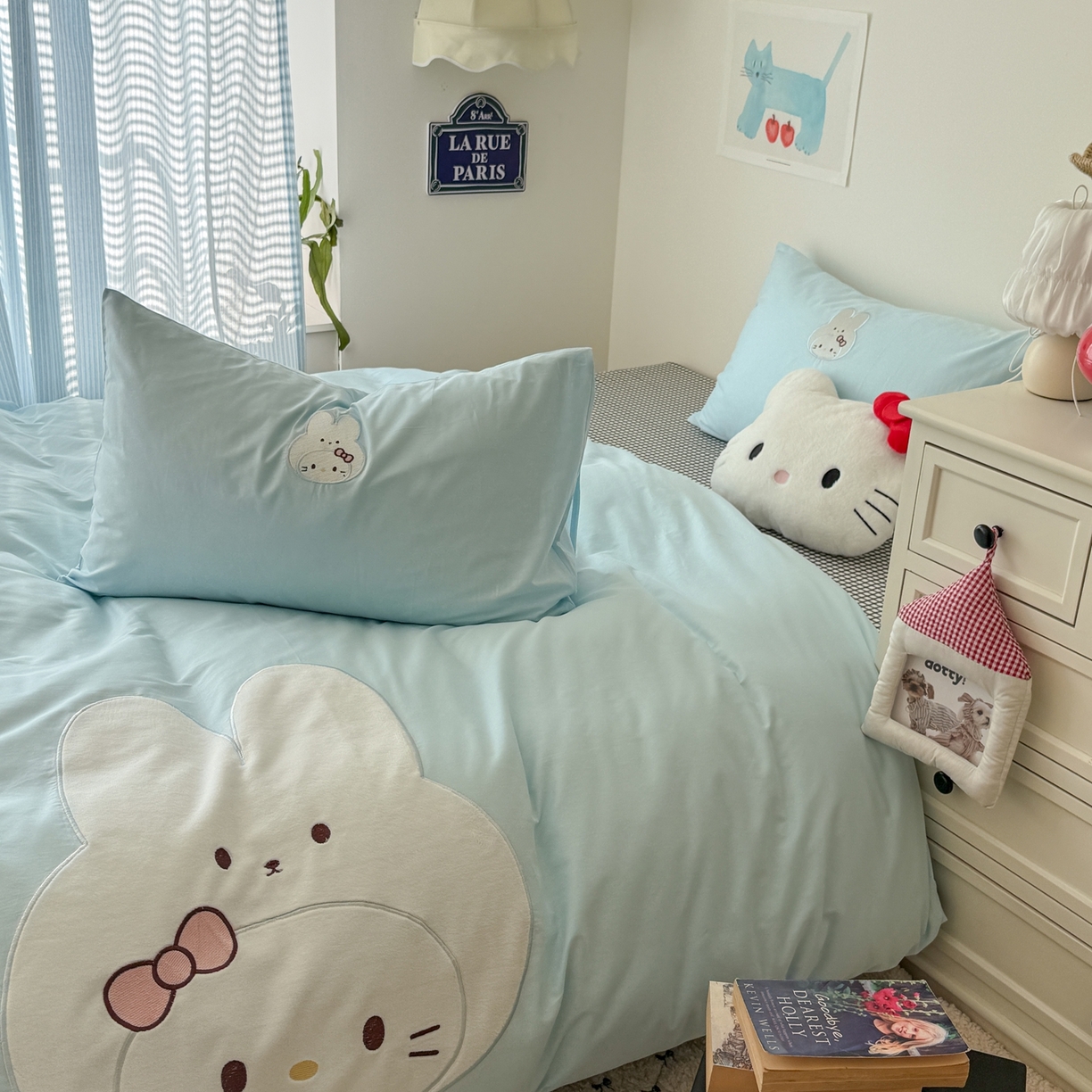91家纺网 家纺一手货源 找家纺 美乐迪家纺 2026新款卡通13372全棉纯棉贴布绣四件套 蓝色兔兔