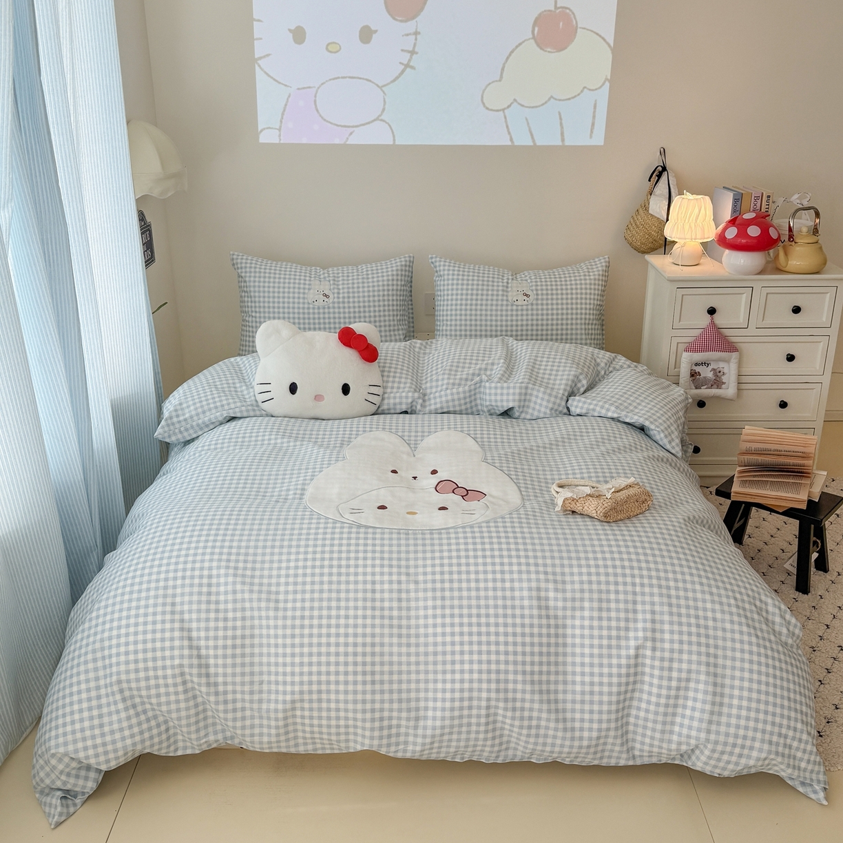 91家纺网 家纺一手货源 找家纺 美乐迪家纺 2026新款卡通13372全棉纯棉贴布绣四件套 蓝格兔兔