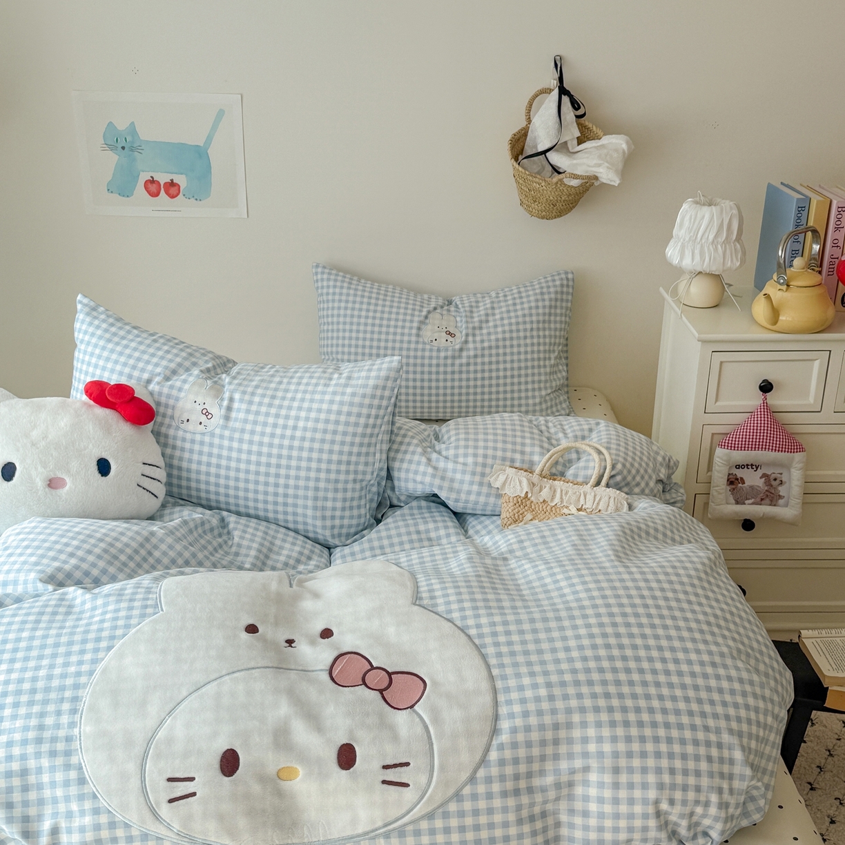 91家纺网 家纺一手货源 找家纺 美乐迪家纺 2026新款卡通13372全棉纯棉贴布绣四件套 蓝格兔兔