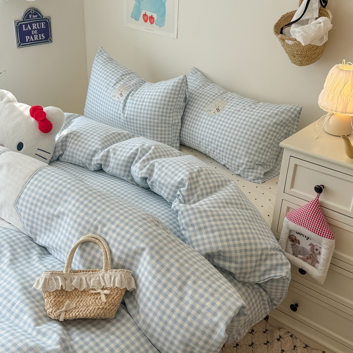 91家纺网 家纺一手货源 找家纺 美乐迪家纺 2026新款卡通13372全棉纯棉贴布绣四件套 蓝格兔兔