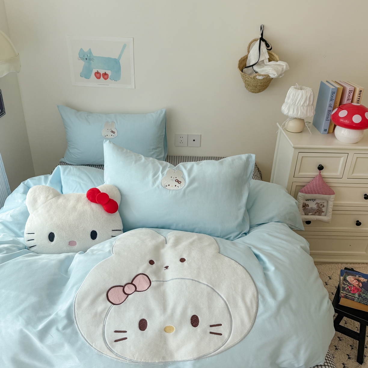 91家纺网 家纺一手货源 找家纺 美乐迪家纺 2026新款卡通13372全棉纯棉贴布绣四件套 蓝色兔兔