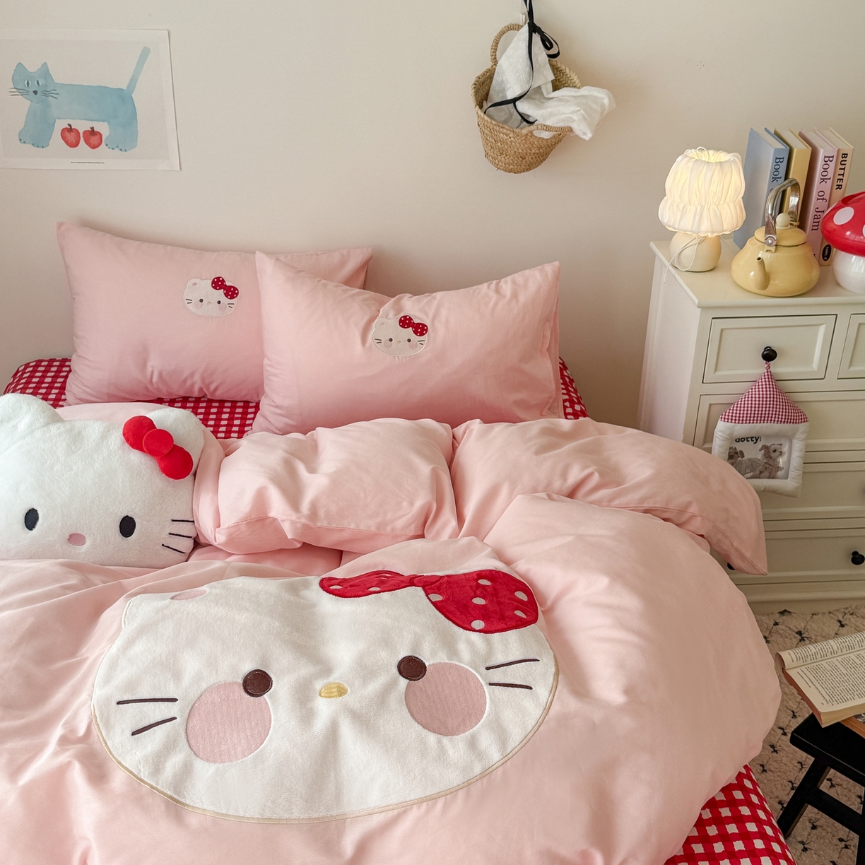 91家纺网 家纺一手货源 找家纺 美乐迪家纺 2026新款卡通13372全棉纯棉贴布绣四件套 粉色猫猫