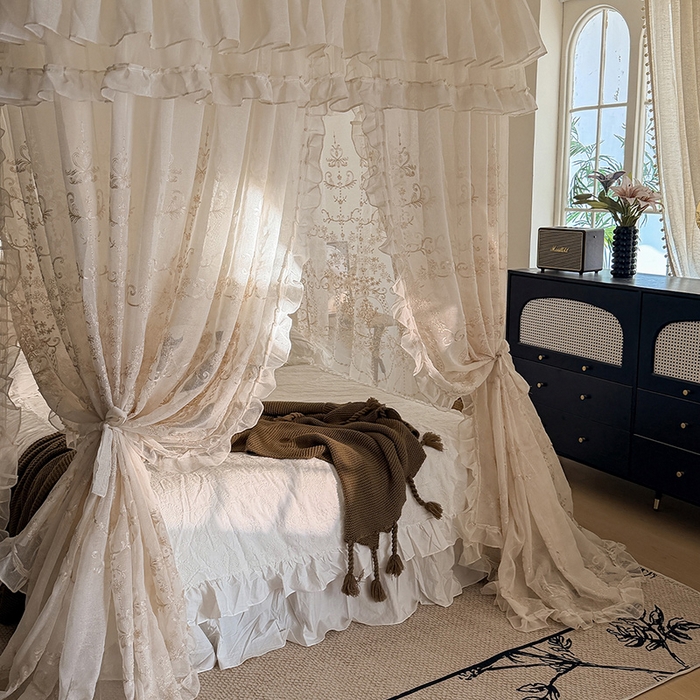 91家纺网 家纺一手货源 找家纺 （总）都市缘蚊帐 2026年新款3303多丽棉绣花工艺导轨宫廷蚊帐