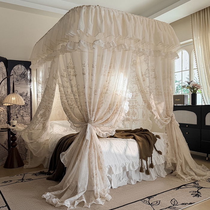 都市缘蚊帐 2026年新款3303多丽棉绣花工艺导轨宫廷蚊帐 3303南法假日-麦芽杏