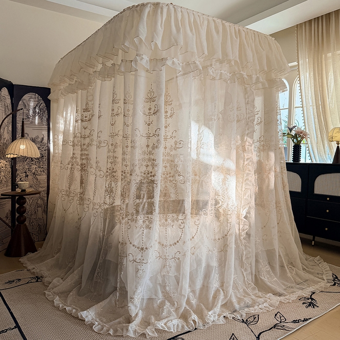 91家纺网 家纺一手货源 找家纺 （总）都市缘蚊帐 2026年新款3303多丽棉绣花工艺导轨宫廷蚊帐