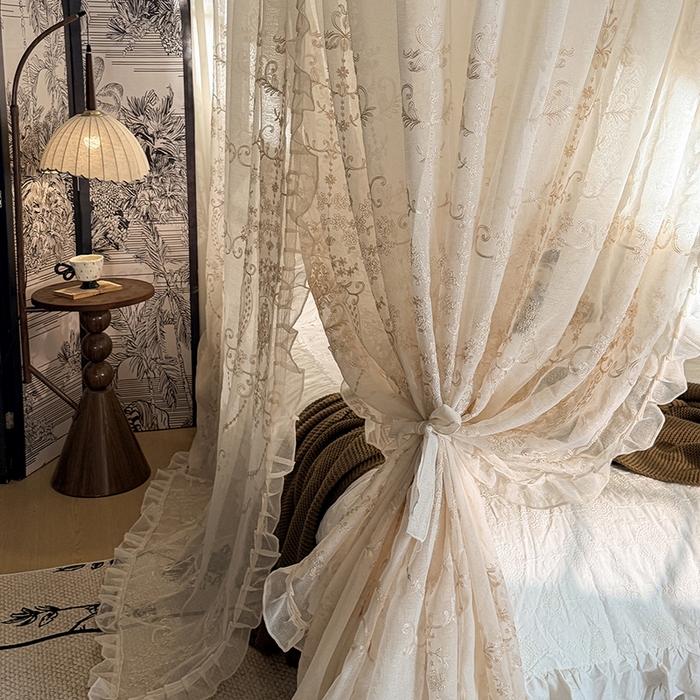 91家纺网 家纺一手货源 找家纺 都市缘蚊帐 2026年新款3303多丽棉绣花工艺导轨宫廷蚊帐 3303南法假日-麦芽杏