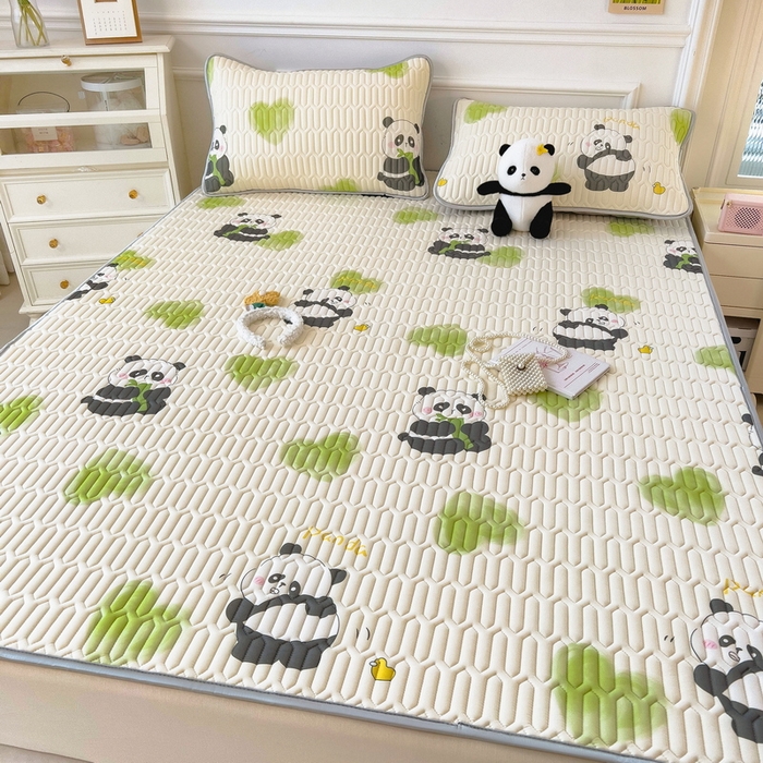 丝羽坊 2026新款高密凉感丝印花乳胶凉席-平铺款 熊猫宝宝