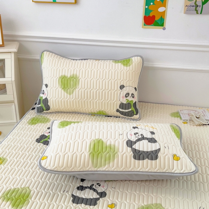 91家纺网 家纺一手货源 找家纺 丝羽坊 2026新款高密凉感丝印花乳胶凉席-平铺款 熊猫宝宝