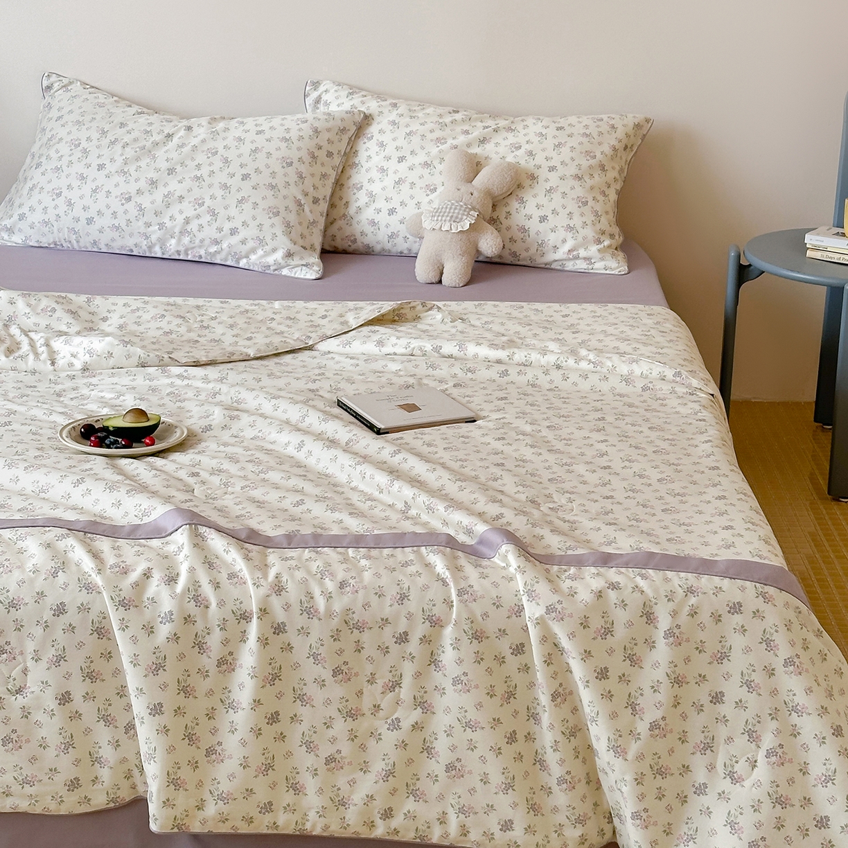 91家纺网 家纺一手货源 找家纺 一加一 2026新款活性印花透气工艺大豆夏被夏凉被空调被四件套-棉花叙 沉香绪