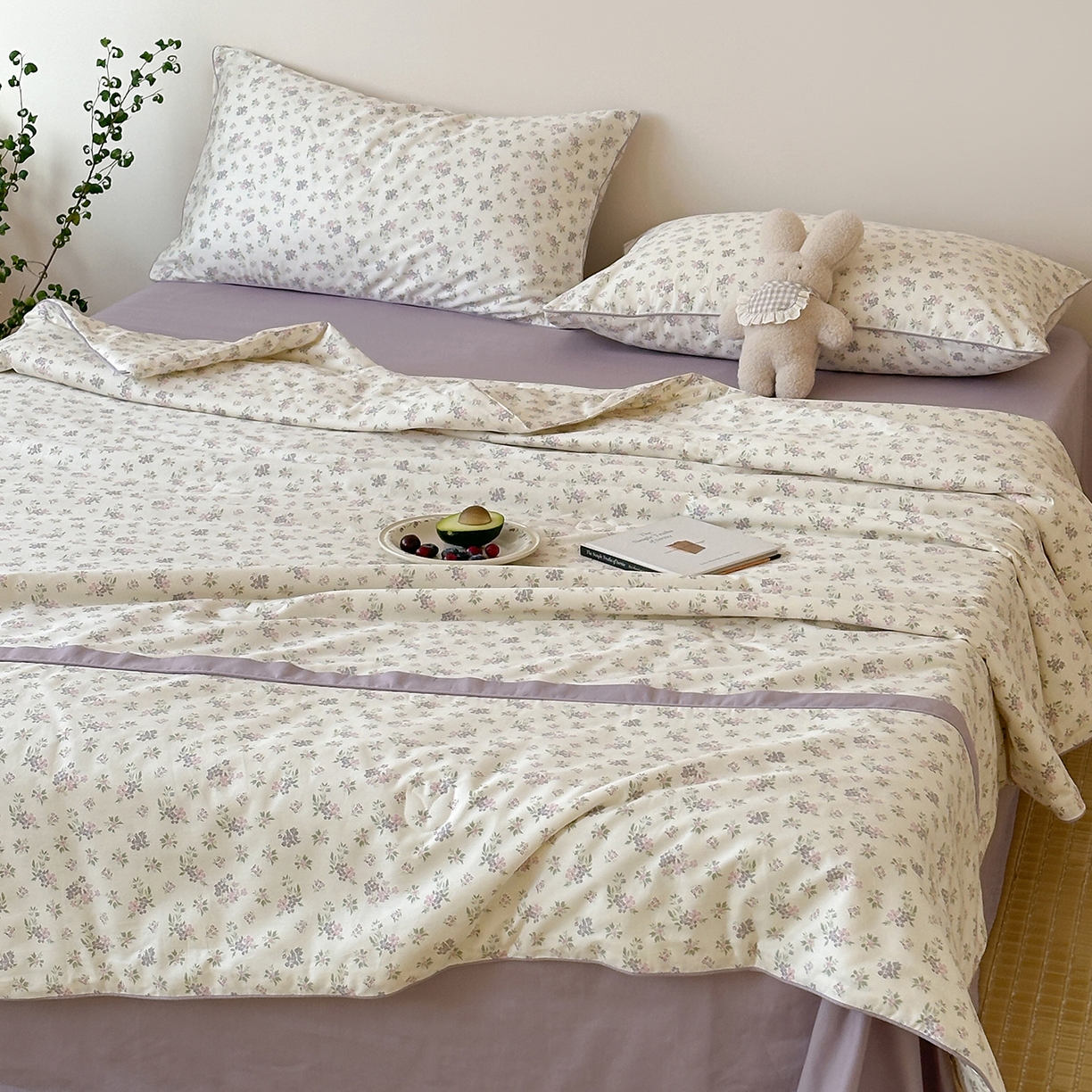 91家纺网 家纺一手货源 找家纺 一加一 2026新款活性印花透气工艺大豆夏被夏凉被空调被四件套-棉花叙 沉香绪