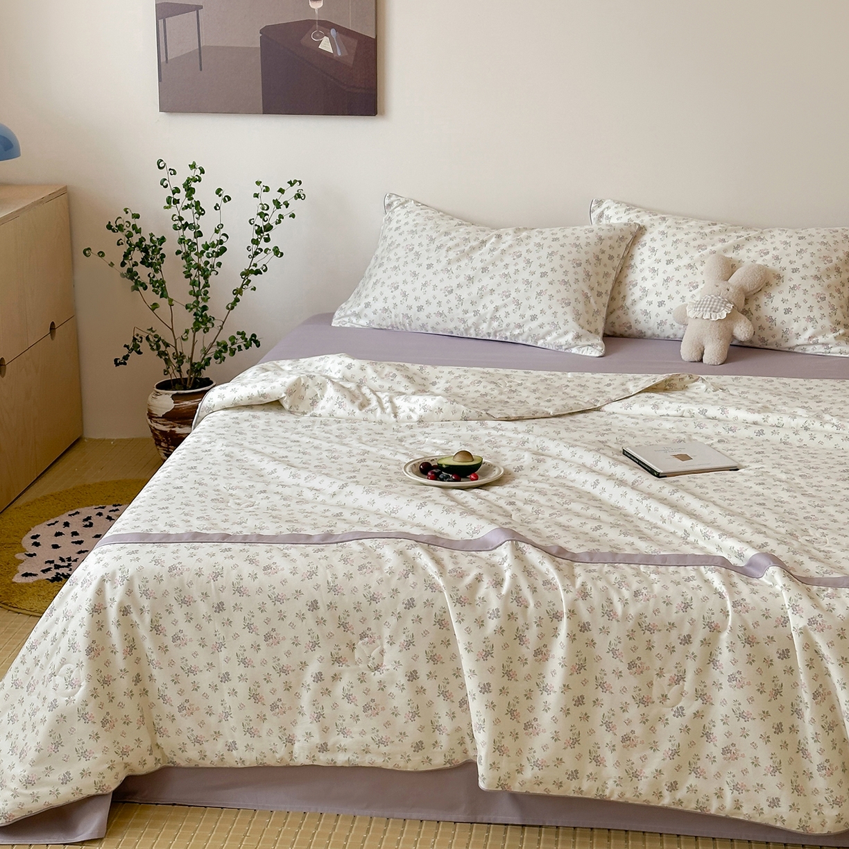 91家纺网 家纺一手货源 找家纺 一加一 2026新款活性印花透气工艺大豆夏被夏凉被空调被四件套-棉花叙 沉香绪