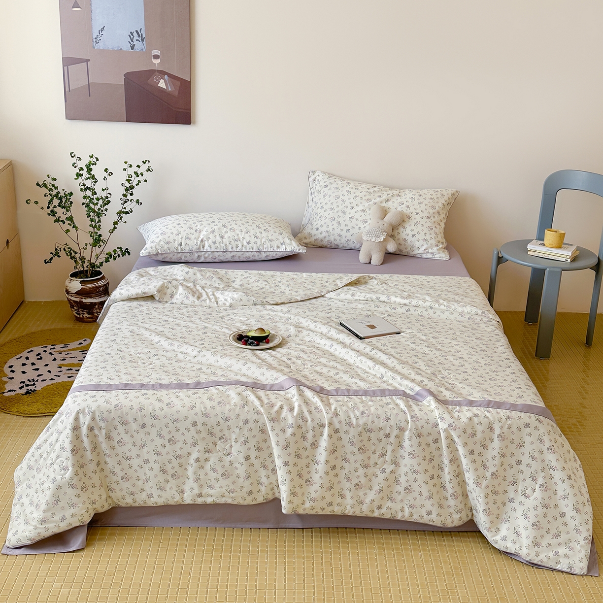 91家纺网 家纺一手货源 找家纺 一加一 2026新款活性印花透气工艺大豆夏被夏凉被空调被四件套-棉花叙 沉香绪