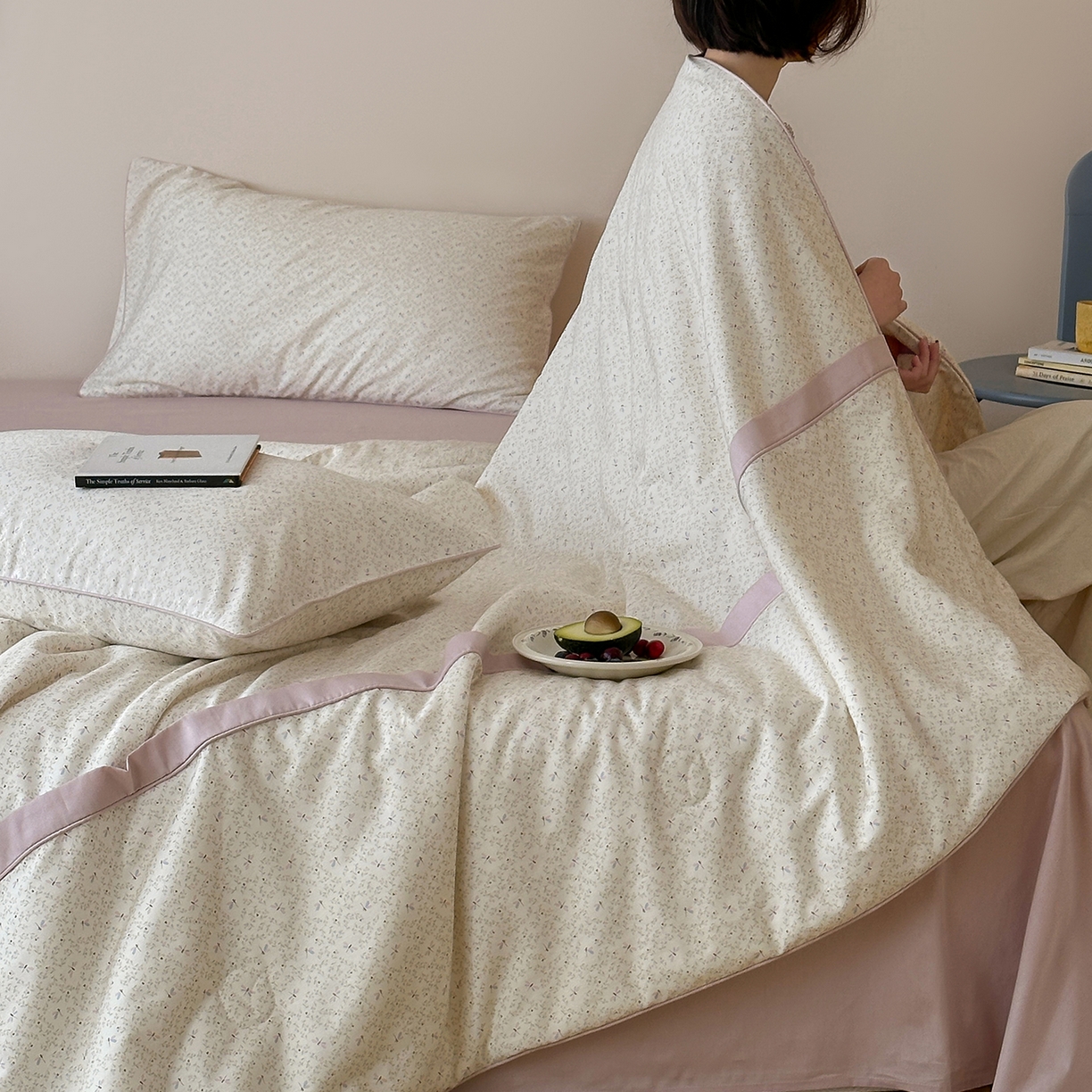 91家纺网 家纺一手货源 找家纺 一加一 2026新款活性印花透气工艺大豆夏被夏凉被空调被四件套-棉花叙 花间蜓